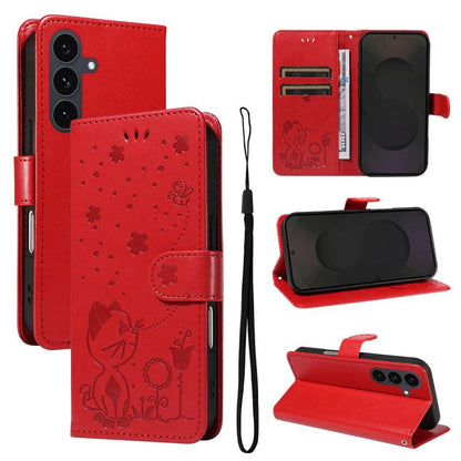Cat and Bee Embossed Flip Leather Phone Case, For Samsung Galaxy S26 Edge 5G, For Samsung Galaxy S26 Ultra 5G, For Samsung Galaxy S26 Pro 5G, For Samsung Galaxy S25 FE 5G