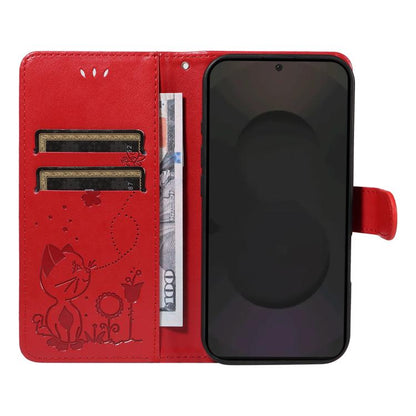 Cat and Bee Embossed Flip Leather Phone Case, For Samsung Galaxy S25 FE 5G, For Samsung Galaxy S25 / S24 5G, For Samsung Galaxy S25+ / S24+ 5G, For Samsung Galaxy S25 Ultra 5G