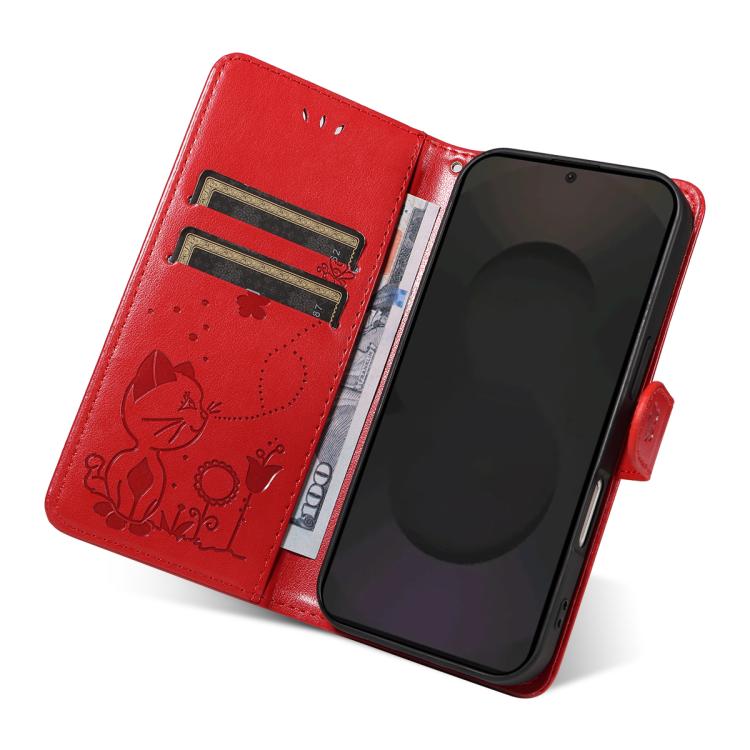 Cat and Bee Embossed Flip Leather Phone Case, For Samsung Galaxy S25 FE 5G, For Samsung Galaxy S25 / S24 5G, For Samsung Galaxy S25+ / S24+ 5G, For Samsung Galaxy S25 Ultra 5G