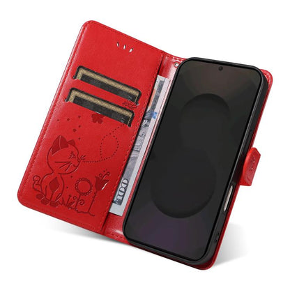 Cat and Bee Embossed Flip Leather Phone Case, For Samsung Galaxy S25 FE 5G, For Samsung Galaxy S25 / S24 5G, For Samsung Galaxy S25+ / S24+ 5G, For Samsung Galaxy S25 Ultra 5G