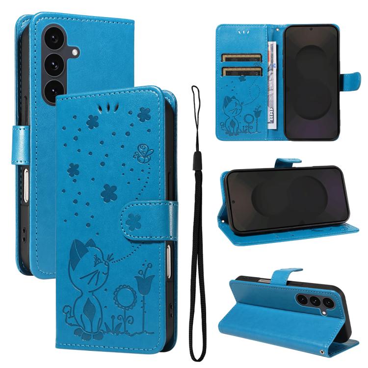 Cat and Bee Embossed Flip Leather Phone Case, For Samsung Galaxy S25 FE 5G, For Samsung Galaxy S25 / S24 5G, For Samsung Galaxy S25+ / S24+ 5G, For Samsung Galaxy S25 Ultra 5G