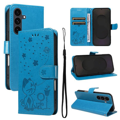 Cat and Bee Embossed Flip Leather Phone Case, For Samsung Galaxy S25 FE 5G, For Samsung Galaxy S25 / S24 5G, For Samsung Galaxy S25+ / S24+ 5G, For Samsung Galaxy S25 Ultra 5G