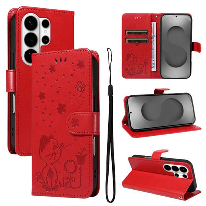 Cat and Bee Embossed Flip Leather Phone Case, For Samsung Galaxy S26+ 5G, For Samsung Galaxy S26 Edge 5G, For Samsung Galaxy S26 Ultra 5G, For Samsung Galaxy S26 5G