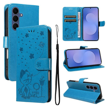 Cat and Bee Embossed Flip Leather Phone Case, For Galaxy S26 FE 5G, For Galaxy S26+ 5G, For Galaxy S26 Edge 5G, For Galaxy S26 Ultra 5G