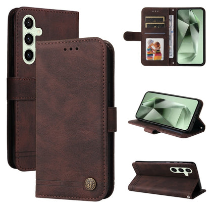 Skin Feel Life Tree Metal Button Leather Phone Case