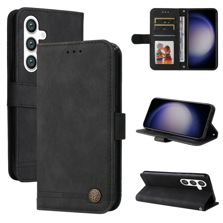 Skin Feel Life Tree Metal Button Leather Phone Case, For Samsung Galaxy S26 5G, For Samsung Galaxy S25 Edge 5G, For Samsung Galaxy S25 5G, For Samsung Galaxy S25+ 5G