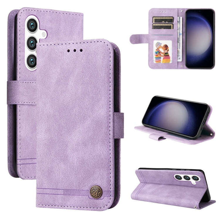 Skin Feel Life Tree Metal Button Leather Phone Case, For Samsung Galaxy S26 5G, For Samsung Galaxy S25 Edge 5G, For Samsung Galaxy S25 5G, For Samsung Galaxy S25+ 5G