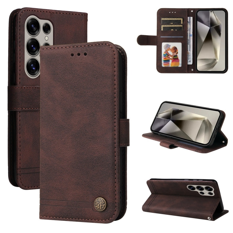 Skin Feel Life Tree Metal Button Leather Phone Case, For Samsung Galaxy S25 Edge 5G, For Samsung Galaxy S25 5G, For Samsung Galaxy S25+ 5G, For Samsung Galaxy S25 Ultra 5G