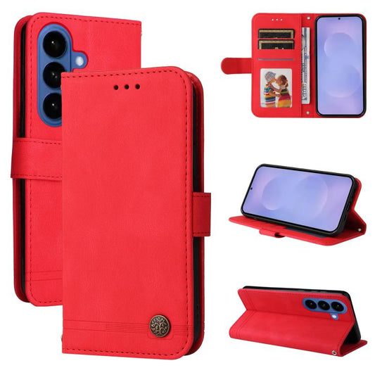 Skin Feel Life Tree Metal Button Leather Phone Case, For Samsung Galaxy S26 5G, For Samsung Galaxy S25 Edge 5G, For Samsung Galaxy S25 5G, For Samsung Galaxy S25+ 5G