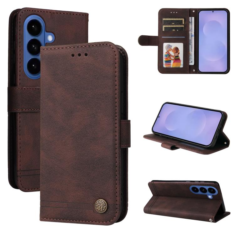 Skin Feel Life Tree Metal Button Leather Phone Case, For Samsung Galaxy S26 5G, For Samsung Galaxy S25 Edge 5G, For Samsung Galaxy S25 5G, For Samsung Galaxy S25+ 5G