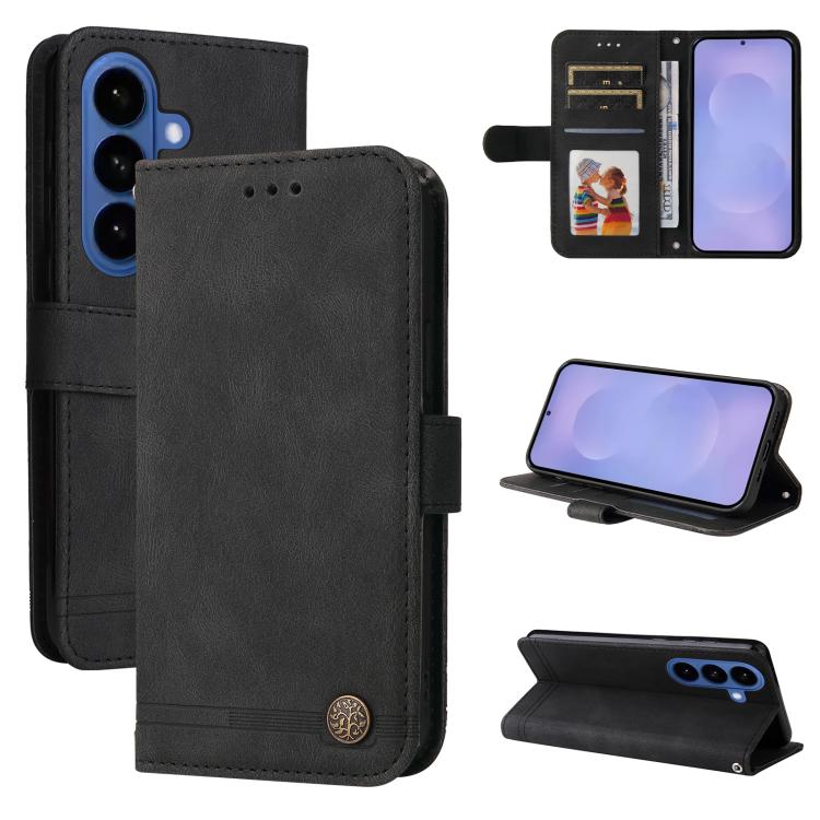 Skin Feel Life Tree Metal Button Leather Phone Case, For Samsung Galaxy S26 5G, For Samsung Galaxy S25 Edge 5G, For Samsung Galaxy S25 5G, For Samsung Galaxy S25+ 5G