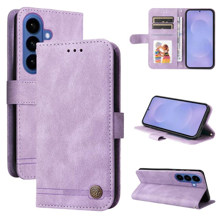 Skin Feel Life Tree Metal Button Leather Phone Case, For Galaxy S26 FE 5G, For Samsung Galaxy S26+ 5G, For Samsung Galaxy S26 Edge 5G, For Samsung Galaxy S26 Ultra 5G