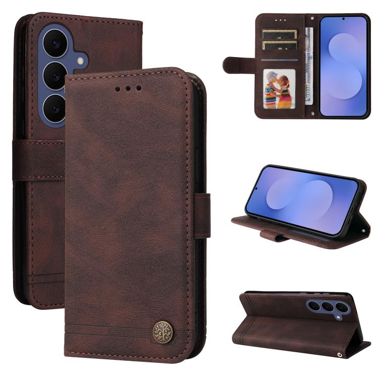 Skin Feel Life Tree Metal Button Leather Phone Case, For Galaxy S26 FE 5G, For Samsung Galaxy S26+ 5G, For Samsung Galaxy S26 Edge 5G, For Samsung Galaxy S26 Ultra 5G