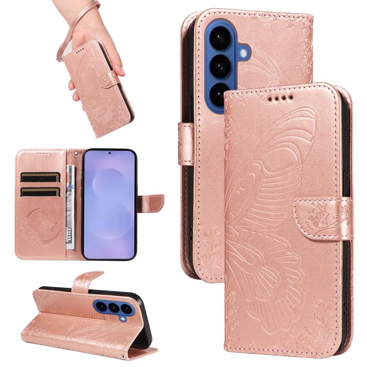 Swallowtail Butterfly Embossed Leather Phone Case, For Samsung Galaxy S26+ 5G, For Samsung Galaxy S26 Edge 5G, For Samsung Galaxy S26 Ultra 5G, For Samsung Galaxy S26 5G