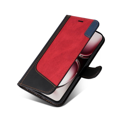 Three Color Splicing Leather Phone Case, For OPPO Reno12 Pro 5G Global, For OPPO Reno12 5G Global