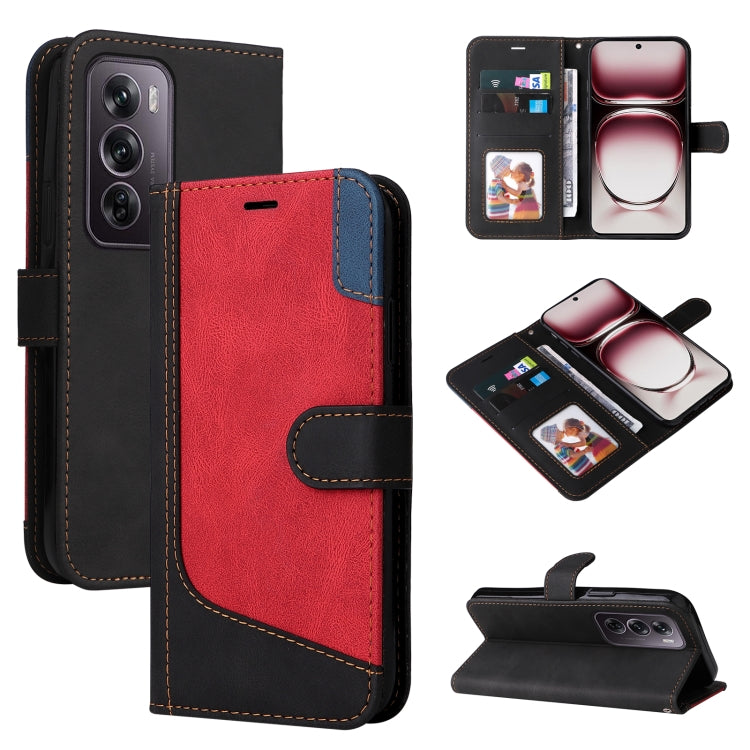 Three Color Splicing Leather Phone Case, For OPPO Reno12 Pro 5G Global, For OPPO Reno12 5G Global