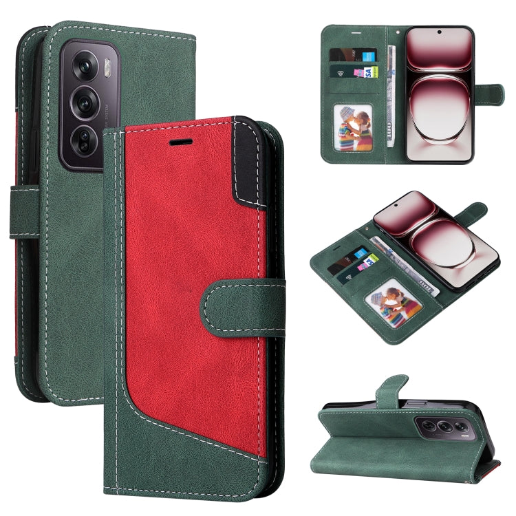 Three Color Splicing Leather Phone Case, For OPPO Reno12 Pro 5G Global, For OPPO Reno12 5G Global