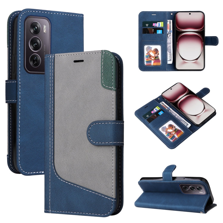 Three Color Splicing Leather Phone Case, For OPPO Reno12 Pro 5G Global, For OPPO Reno12 5G Global
