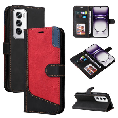 Three Color Splicing Leather Phone Case, For OPPO Reno12 Pro 5G Global, For OPPO Reno12 5G Global