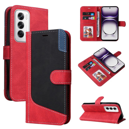 Three Color Splicing Leather Phone Case, For OPPO Reno12 Pro 5G Global, For OPPO Reno12 5G Global
