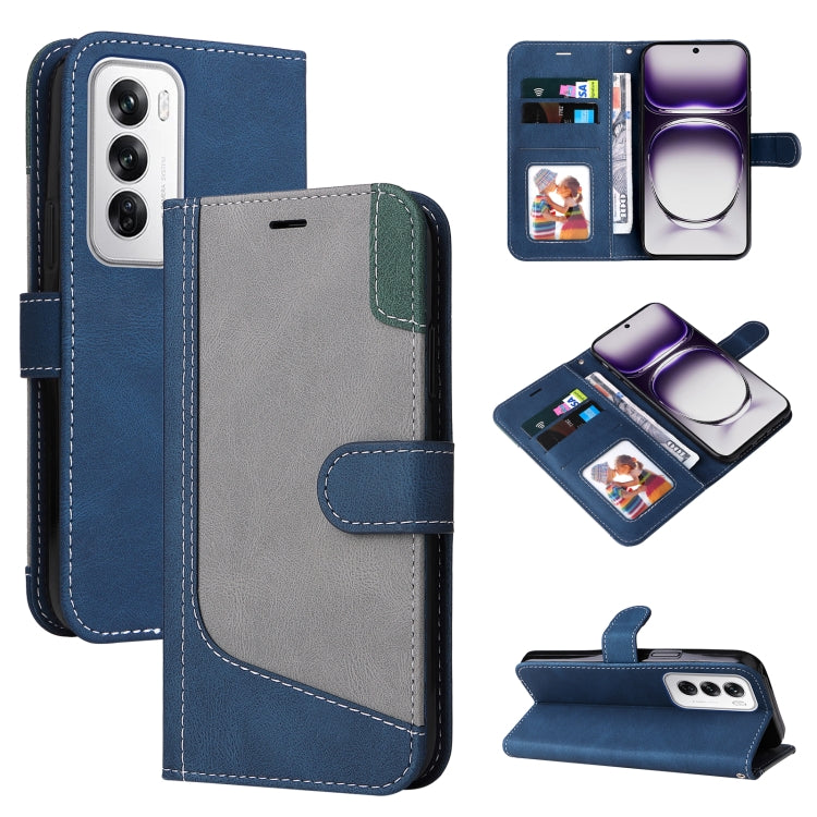 Three Color Splicing Leather Phone Case, For OPPO Reno12 Pro 5G Global, For OPPO Reno12 5G Global