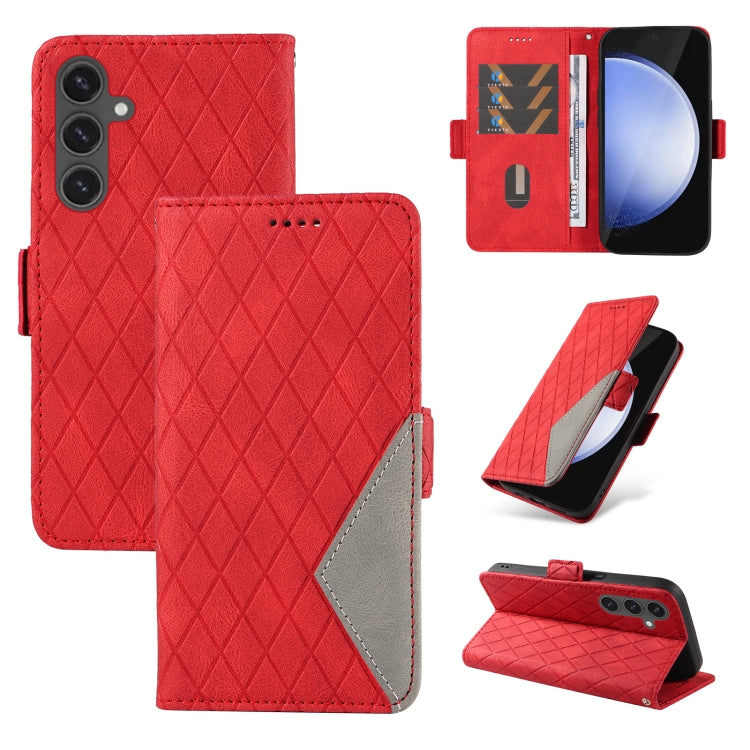 Dual-color Rhombic Lattice Leather Phone Case, For Samsung Galaxy S24 FE 5G