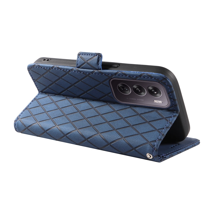 Dual-color Rhombic Lattice Leather Phone Case, For OPPO Reno12 Pro 5G Global, For OPPO Reno12 5G Global