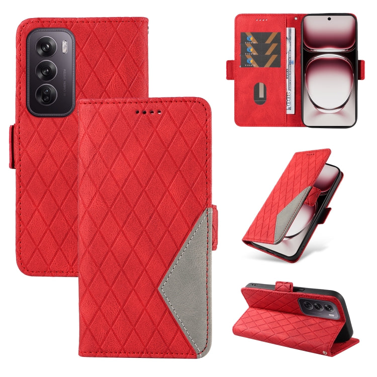 Dual-color Rhombic Lattice Leather Phone Case, For OPPO Reno12 Pro 5G Global, For OPPO Reno12 5G Global