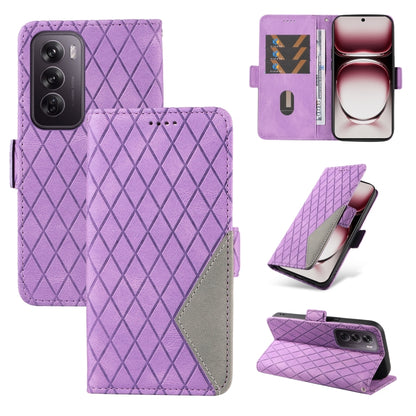 Dual-color Rhombic Lattice Leather Phone Case, For OPPO Reno12 Pro 5G Global, For OPPO Reno12 5G Global