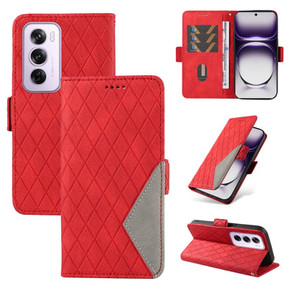 Dual-color Rhombic Lattice Leather Phone Case, For OPPO Reno12 Pro 5G Global, For OPPO Reno12 5G Global