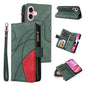 Dual-color 9 Card Slots Zipper Wallet Leather Phone Case, For iPhone 16