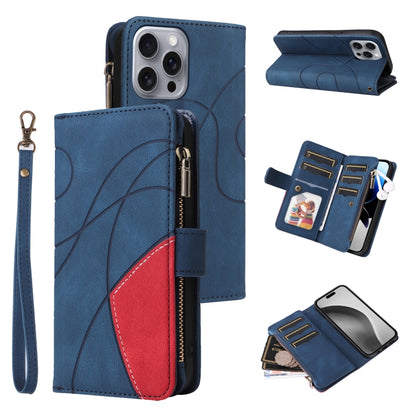 Dual-color 9 Card Slots Zipper Wallet Leather Phone Case, For iPhone Air, For iPhone 16 Pro Max, For iPhone 16 Pro, For iPhone 16 Plus