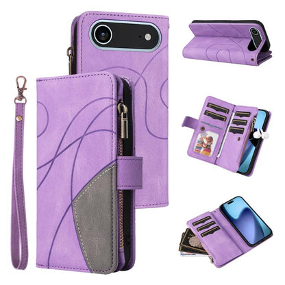 Dual-color 9 Card Slots Zipper Wallet Leather Phone Case, For iPhone Air, For iPhone 16 Pro Max, For iPhone 16 Pro, For iPhone 16 Plus