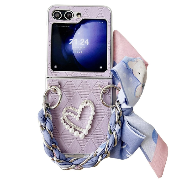 Diamond Square 3D Heart Pattern Full Coverage Phone Case with Scarf / Bracelet, For Samsung Galaxy Z Flip6 / Flip7 FE, For Samsung Galaxy Z Fold5, For Samsung Galaxy Z Flip5, For Samsung Galaxy Z Fold4