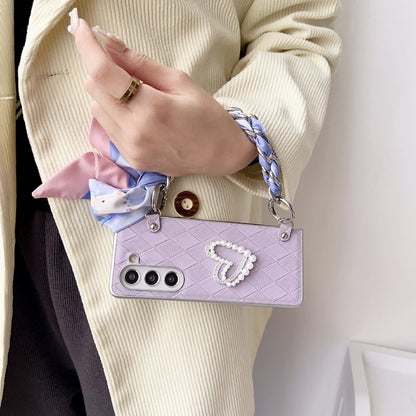 Diamond Square 3D Heart Pattern Full Coverage Phone Case with Scarf / Bracelet