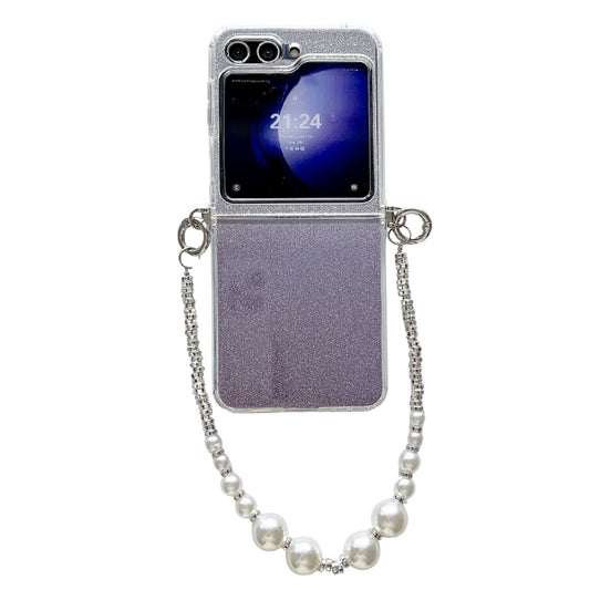 Glitter Powder PC Side Buckle Full Coverage Shockproof Phone Case with Pearl Bracelet