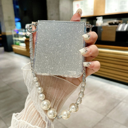 Glitter Powder PC Side Buckle Full Coverage Shockproof Phone Case with Pearl Bracelet, For Samsung Galaxy Z Flip6 / Flip7 FE, For Samsung Galaxy Z Flip5 5G, For Samsung Galaxy Z Flip4, For Samsung Galaxy Z Flip3 5G