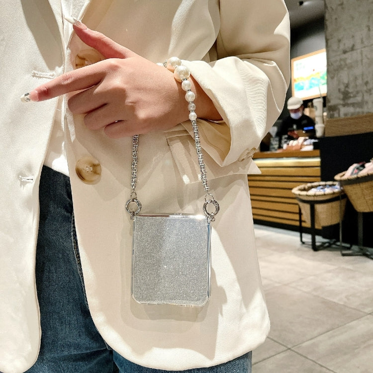 Glitter Powder PC Side Buckle Full Coverage Shockproof Phone Case with Pearl Bracelet, For Samsung Galaxy Z Flip6 / Flip7 FE, For Samsung Galaxy Z Flip5 5G, For Samsung Galaxy Z Flip4, For Samsung Galaxy Z Flip3 5G