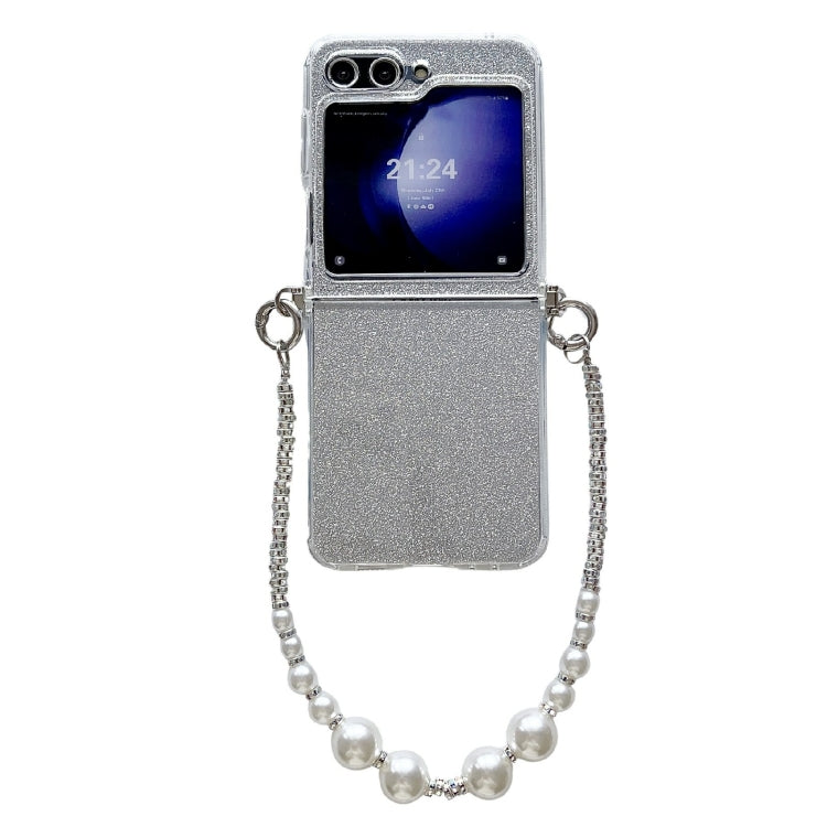 Glitter Powder PC Side Buckle Full Coverage Shockproof Phone Case with Pearl Bracelet, For Samsung Galaxy Z Flip6 / Flip7 FE, For Samsung Galaxy Z Flip5 5G, For Samsung Galaxy Z Flip4, For Samsung Galaxy Z Flip3 5G