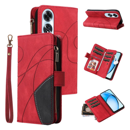 Dual-color 9 Card Slots Zipper Wallet Leather Phone Case, For OPPO Reno12 5G Global, For OPPO A60 4G