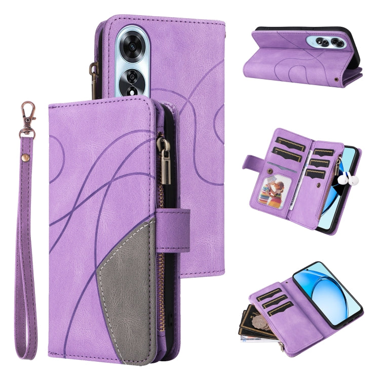 Dual-color 9 Card Slots Zipper Wallet Leather Phone Case, For OPPO Reno12 5G Global, For OPPO A60 4G