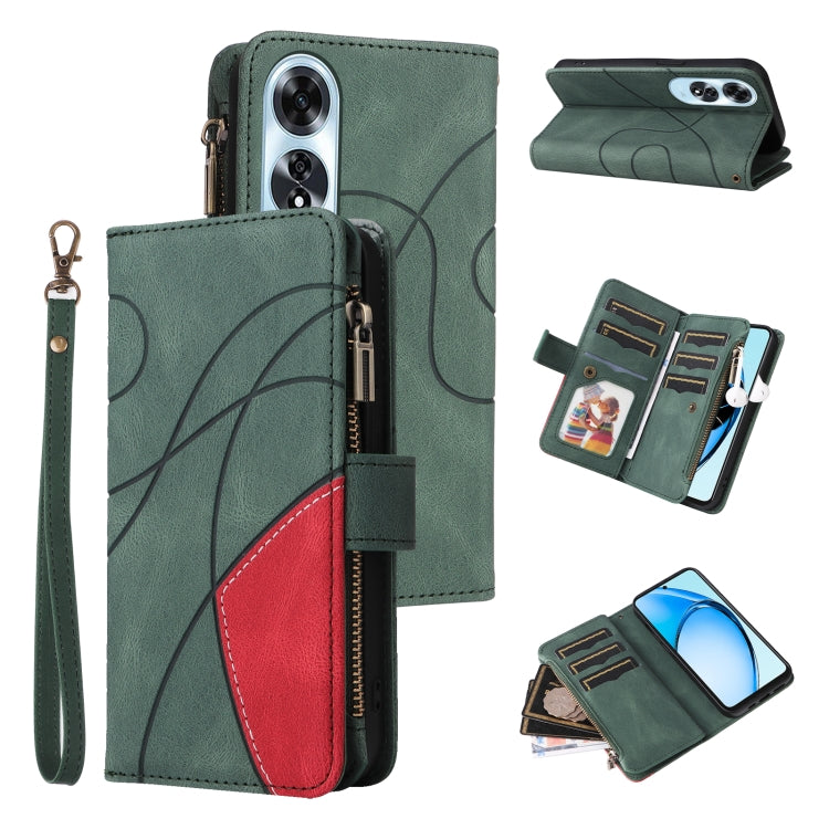 Dual-color 9 Card Slots Zipper Wallet Leather Phone Case, For OPPO Reno12 5G Global, For OPPO A60 4G