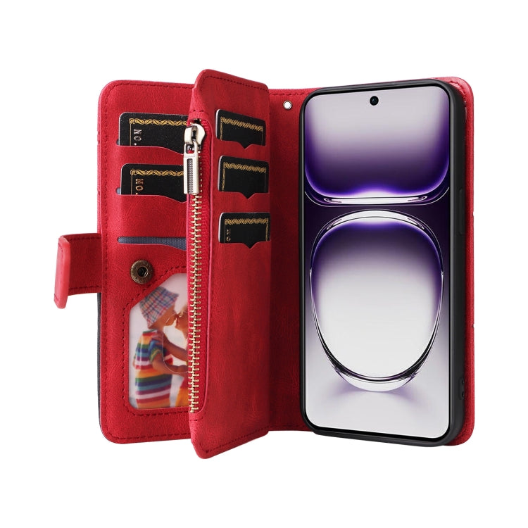 Dual-color 9 Card Slots Zipper Wallet Leather Phone Case, For OPPO Reno12 5G Global, For OPPO A60 4G
