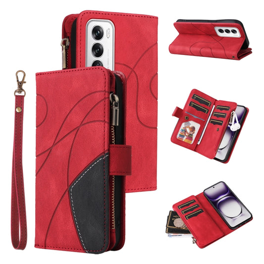 Dual-color 9 Card Slots Zipper Wallet Leather Phone Case, For OPPO Reno12 5G Global, For OPPO A60 4G