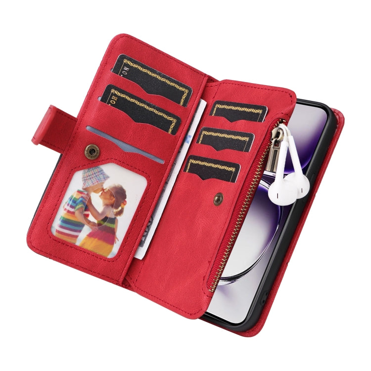 Dual-color 9 Card Slots Zipper Wallet Leather Phone Case, For OPPO Reno12 5G Global, For OPPO A60 4G