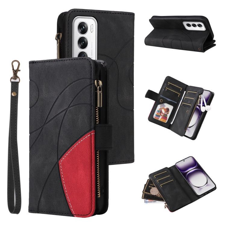 Dual-color 9 Card Slots Zipper Wallet Leather Phone Case, For OPPO Reno12 5G Global, For OPPO A60 4G