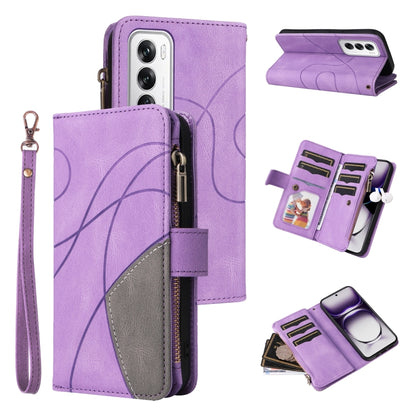 Dual-color 9 Card Slots Zipper Wallet Leather Phone Case, For OPPO Reno12 5G Global, For OPPO A60 4G