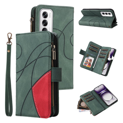 Dual-color 9 Card Slots Zipper Wallet Leather Phone Case, For OPPO Reno12 5G Global, For OPPO A60 4G