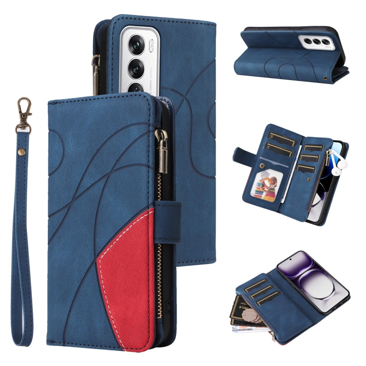 Dual-color 9 Card Slots Zipper Wallet Leather Phone Case, For OPPO Reno12 5G Global, For OPPO A60 4G