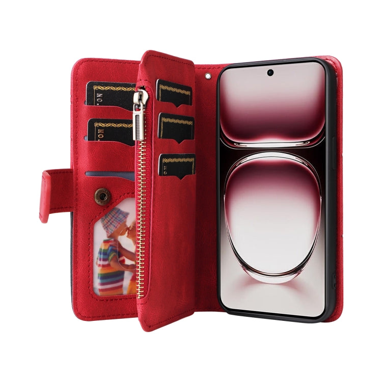 Dual-color 9 Card Slots Zipper Wallet Leather Phone Case, For OPPO Reno12 Pro Global, For OPPO Reno12 5G Global, For OPPO A60 4G